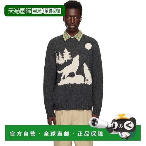 1h可退 潮奢 BEAMS PLUS 男士 灰色 Crew Intarsia 3G 毛衣 38150