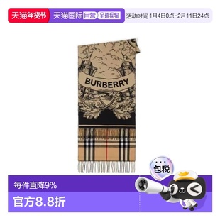 BURBERRY男女同款双面两用马术骑士徽标羊绒围巾80737681格子丝巾