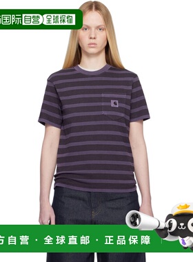 潮奢 CARHARTT WIP 女士 紫色 Hanson Stripe Pocket T 恤 I03595