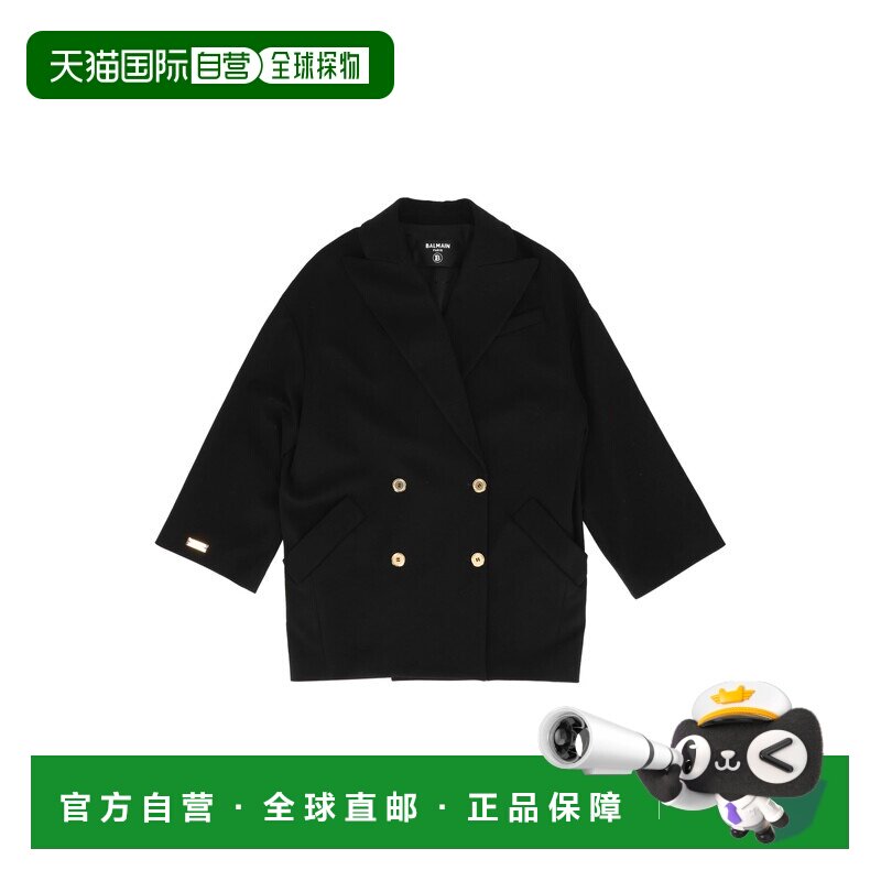 1h可退 BALMAIN 女童大衣 BZ2A50J0371930OR AW2026 黑色 翻领长 - 实物图