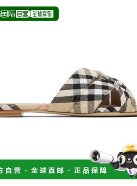 1h可退 潮奢 Burberry 巴宝莉 女士 驼色 Check Cabana 凉鞋 8111
