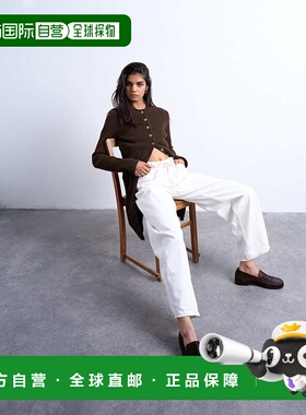 1h可退 潮奢 Topshop 女士 barrel 中腰束带牛仔裤(白色)直筒裤