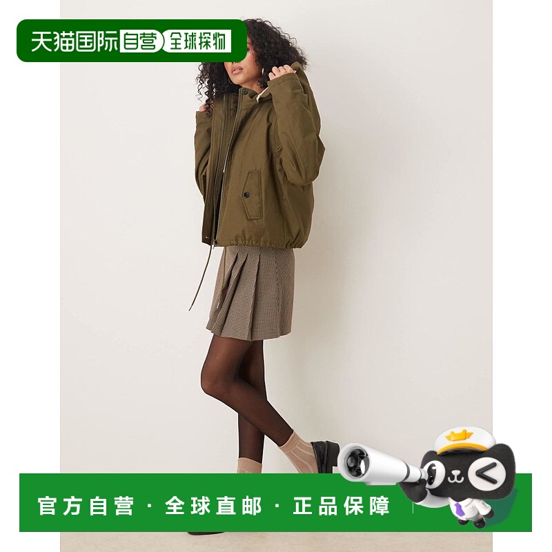 1h可退 潮奢 ASOS 女士 设计短款伯格衬里兜帽大衣(卡其色)