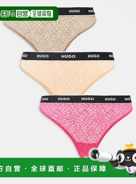 1h可退 潮奢 boss 女士 Hugo 红色蕾丝Logo裤腰粉红橙色棕色丁字(