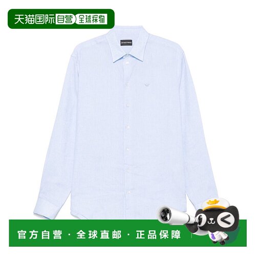 EMPORIO ARMANI 男士衬衫 01SM0L010F9700 CO 蓝色长袖阿玛尼亚麻