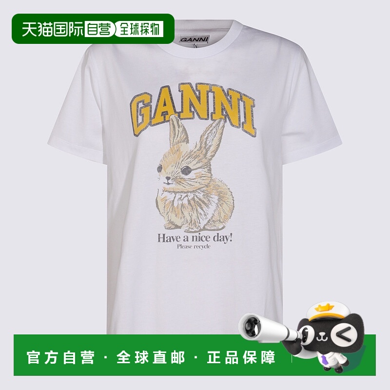 1h可退 GANNI 女士T恤 T4273151 CO 白色 兔子T恤新款