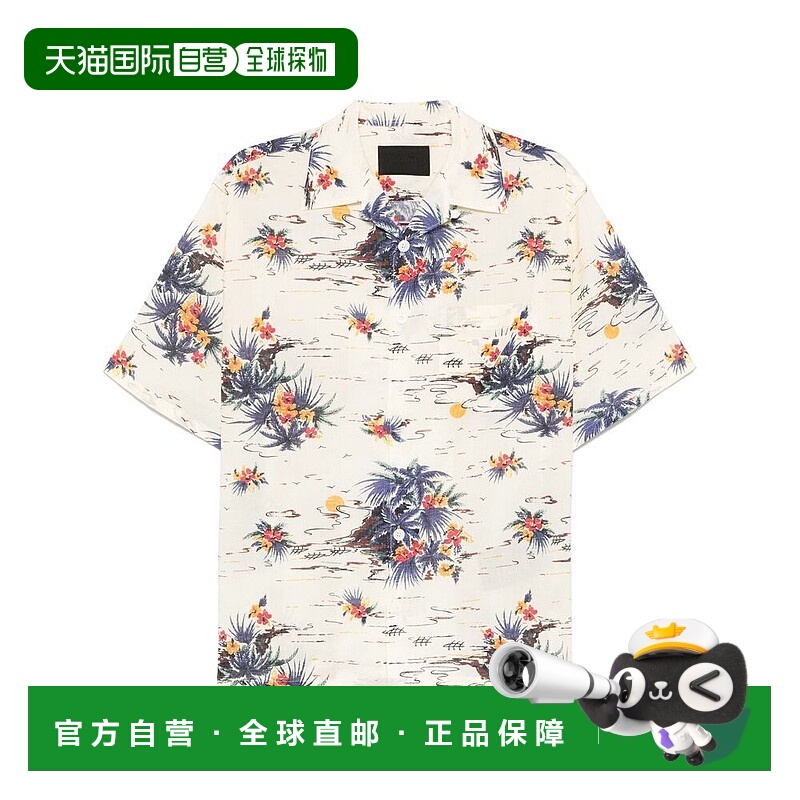 1h可退 潮奢 Prada 普拉达 男士 圖案印花短袖襯衫 UCS414SUMO16Y