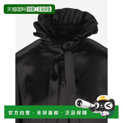 GUCCI 女士衬衫 860509ZHS191000 CO 黑色 Silk satin shirt with