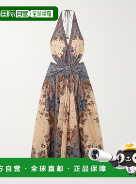 1h可退 潮奢 ZIMMERMANN 女士 Ascension 露背印花棉纱挂脖长款连