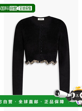 1h可退 潮奢 Sandro 女士 短款水晶装饰天鹅绒针织开衫 SFPCA0113