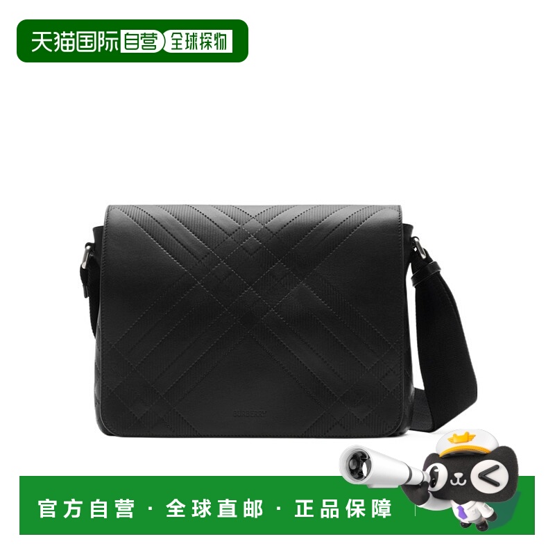 BURBERRY 男士斜挎包 81019221 SS2025 黑色 Check Messenger单肩