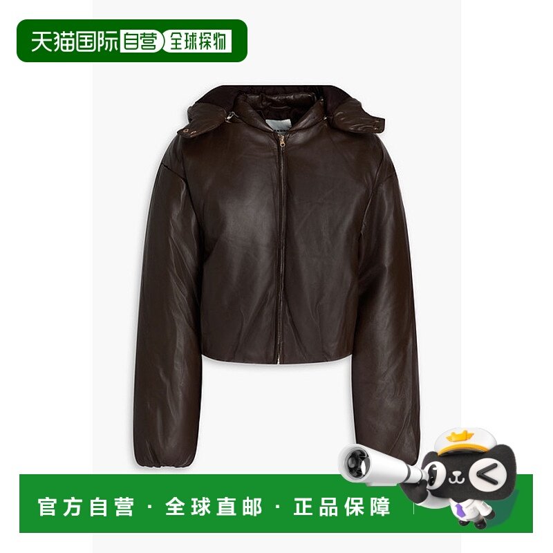 1h可退 潮奢 Sandro 女士 皮革连帽夹克 SFPBL01040MARRON皮衣