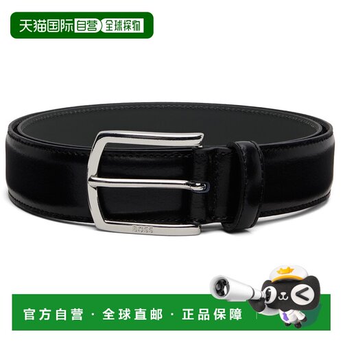 BOSS 波士 男士 黑色 Polished Logo Buckle Leather 腰带 505296