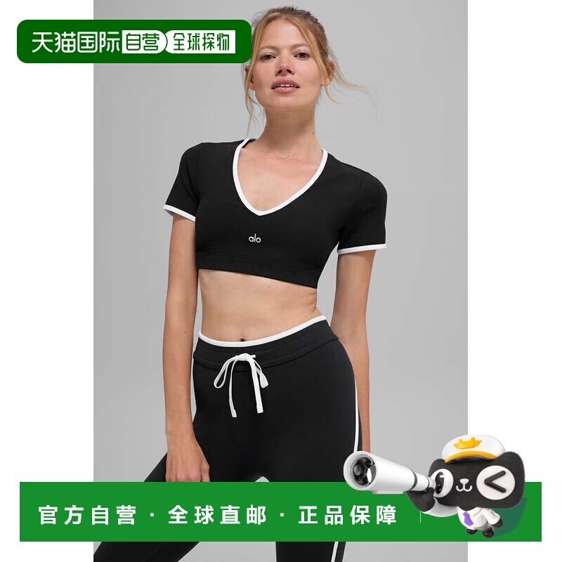 alo yoga  LogoV领短款短袖 T恤 女款w1500rBlack/White图片