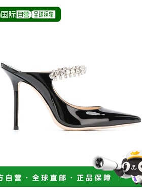 潮奢 Jimmy Choo 周仰杰 女士 黑色水晶带状漆皮浅口鞋 BING100PA