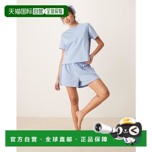 女士 ASOS match 蓝色 1h可退 设计混纺纱侧边开衩睡衣T恤 潮奢