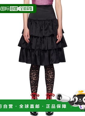 1h可退 潮奢 valentino 华伦天奴 女士 黑色 Satin Ruffle 半身裙