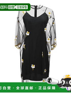 MSGM 女士黑色连衣裙 花朵图案连衣裙新款