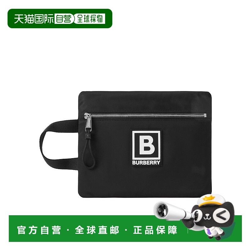 BURBERRY 男士手拿包 80653121 SS2023 黑色 字母图案贴花手拿包