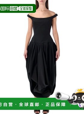 潮奢 magda butrym 女士 黑色垂褶露肩礼服 258426BLACK