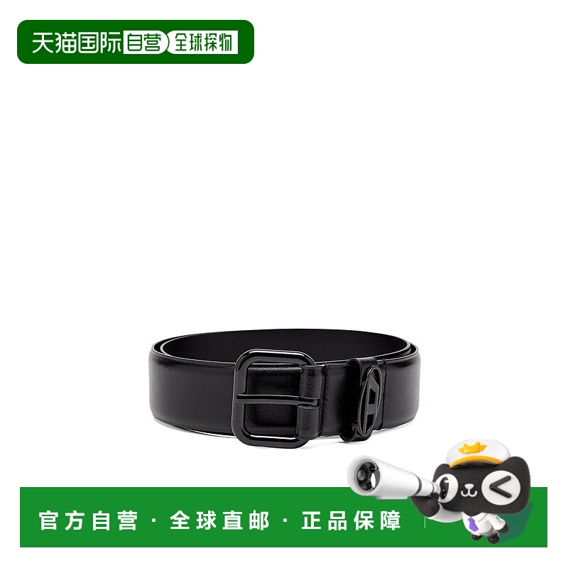 1h可退 DIESEL 男士腰带 X10127P6364H8206 AW2025 黑色 徽标牌缀
