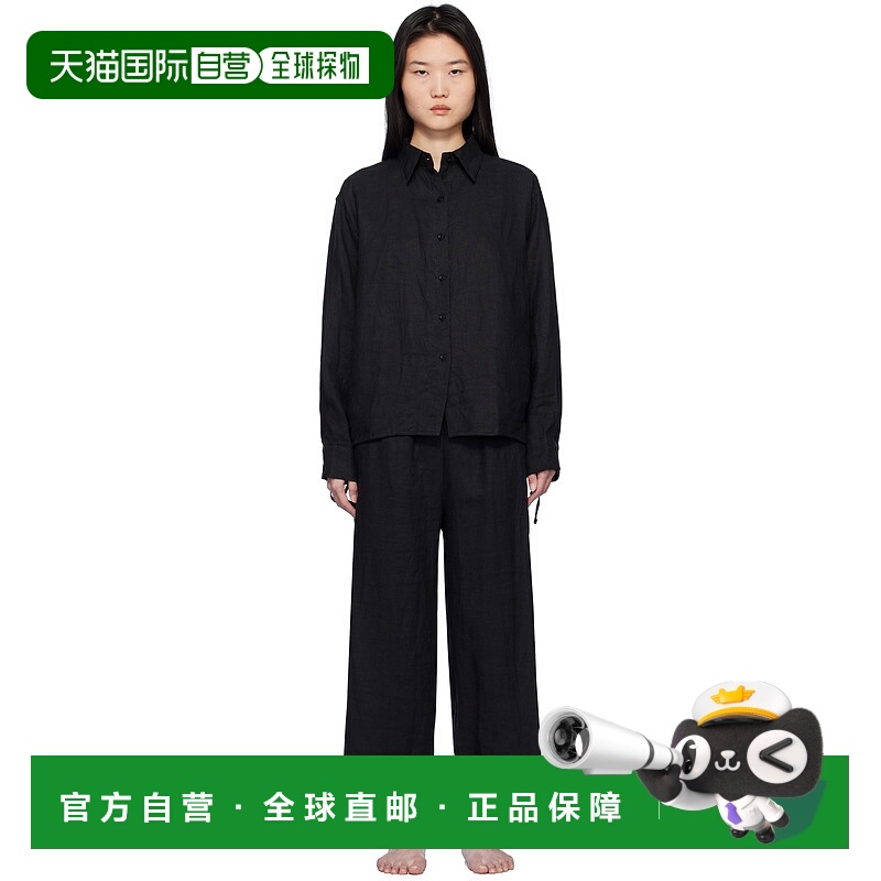 1h可退 潮奢 DEIJI STUDIOS 女士 黑色 Tie Split 睡衣套装 R2542