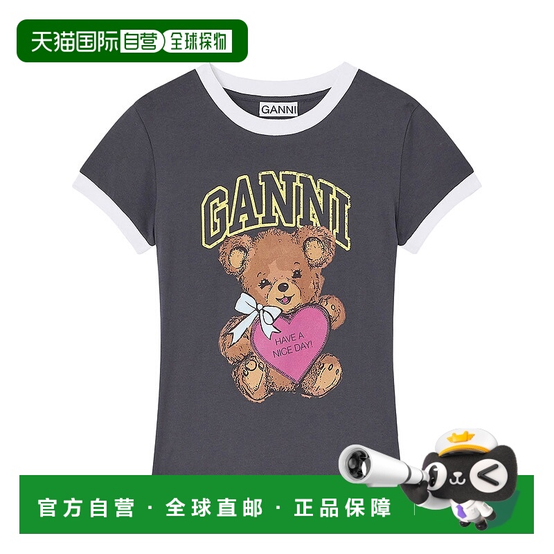 1h可退 GANNI 女士T恤 T4335252 AW2025 黑色 Phantom T-Shirt