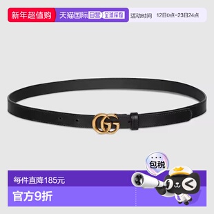 GUCCI古驰 互扣式双G针扣皮革皮带女款 黑色宽2cm