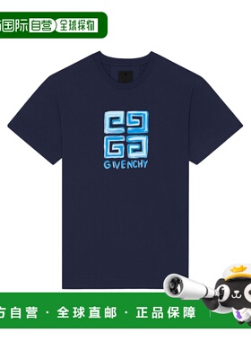 GIVENCHY 男士T恤 BM716G3YCT410 SS2024 蓝色 4G LOGO修身T恤