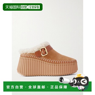 潮奢 Nama Chloe 女士 搭扣皮毛内里绒面革防水台凉 蔻依 1h可退