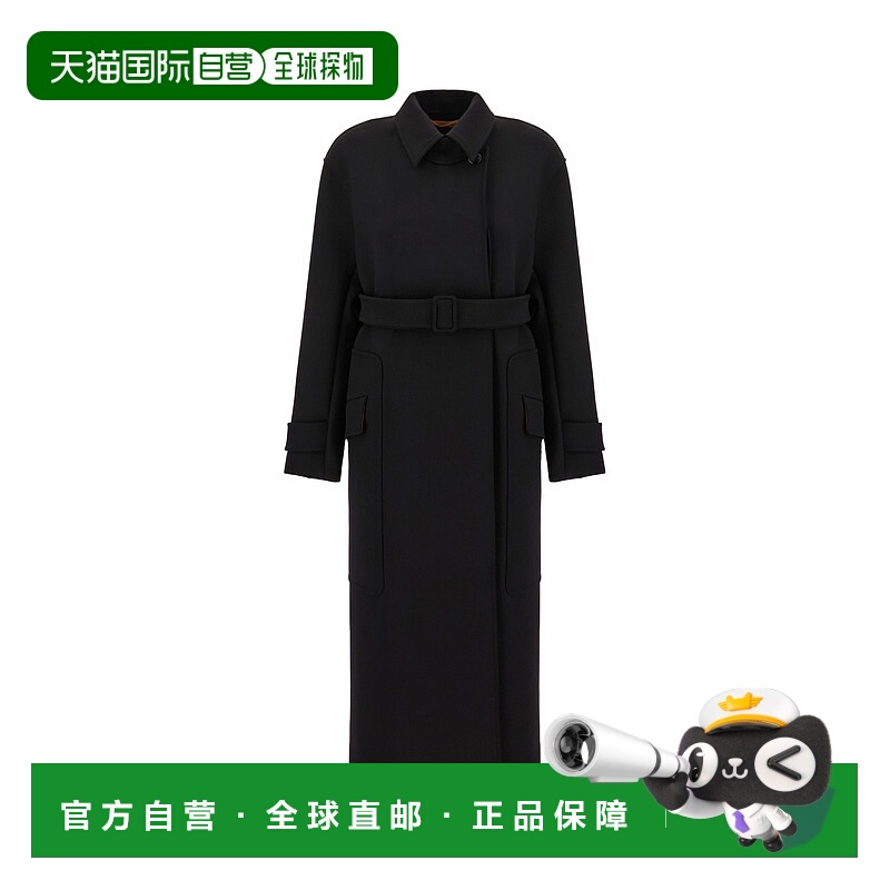 1h可退 潮奢 MaxMara 麦斯玛拉 女士 黑色弹力羊毛混纺大衣 TRAU0