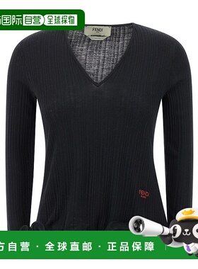 FENDI 女士针织衫 FS9741AVFEF0GME AW2025 黑色 V-NECK RIBBED T