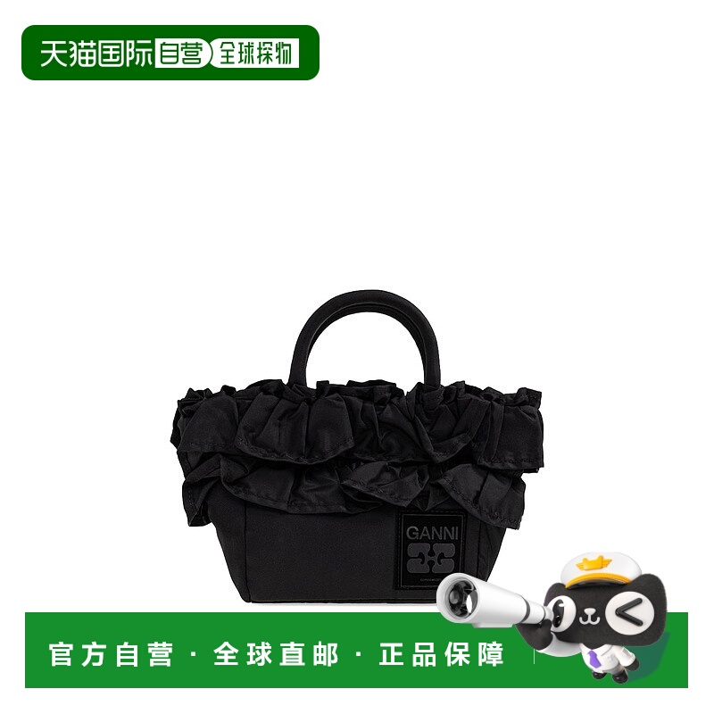 1h可退 GANNI 女士手提包 A7187099 AW2025 黑色 徽标单肩包