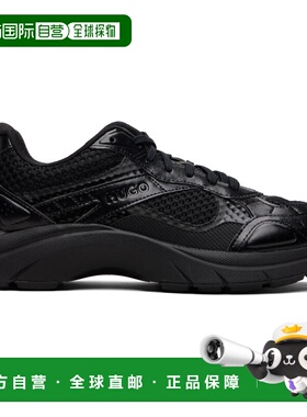 潮奢 boss 雨果 男士 黑色 Mesh Faux-Leather 运动鞋 50558025