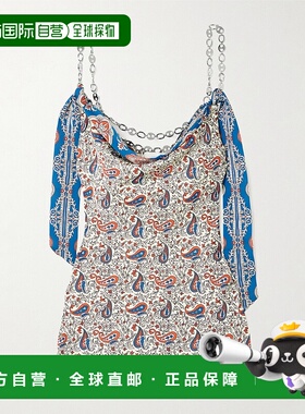 1h可退 潮奢 Rabanne 女士 链条装饰佩斯利印花绉纱上衣 25ACTO11