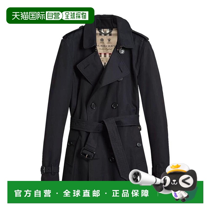 1h可退 BURBERRY 男士外套 39802121 AW2018 黑色 双排扣腰间系带