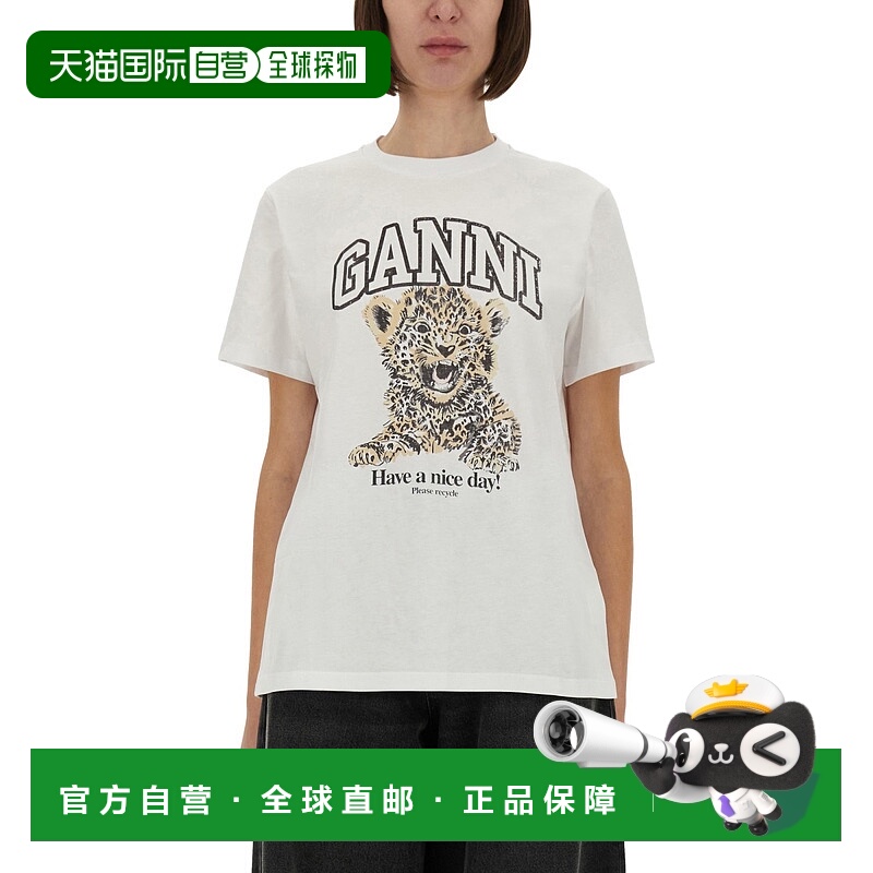 1h可退 潮奢 GANNI 甘尼 女士 平纹豹纹宽松 T 恤 T4124短袖