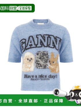 1h可退 潮奢 GANNI 甘尼 女士 Powder 蓝色羊驼毛混纺毛衣 K25172