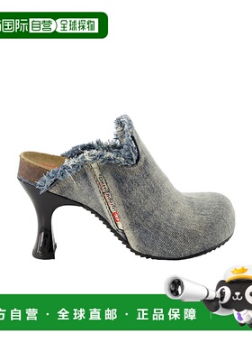 DIESEL 女士凉鞋 Y03372P5254H1940 SS2025 灰色 磨边牛仔穆勒鞋