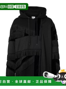 BURBERRY 男士针织毛衣 80454141 SS2022 黑色 流苏细节连帽卫衣