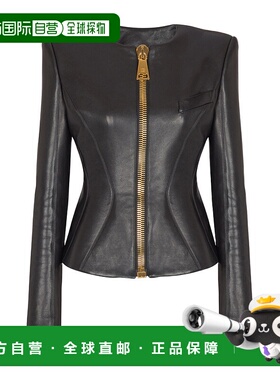 BALMAIN 女士夹克 FF0SK691LC620PA AW2025 黑色 荷叶边皮夹克