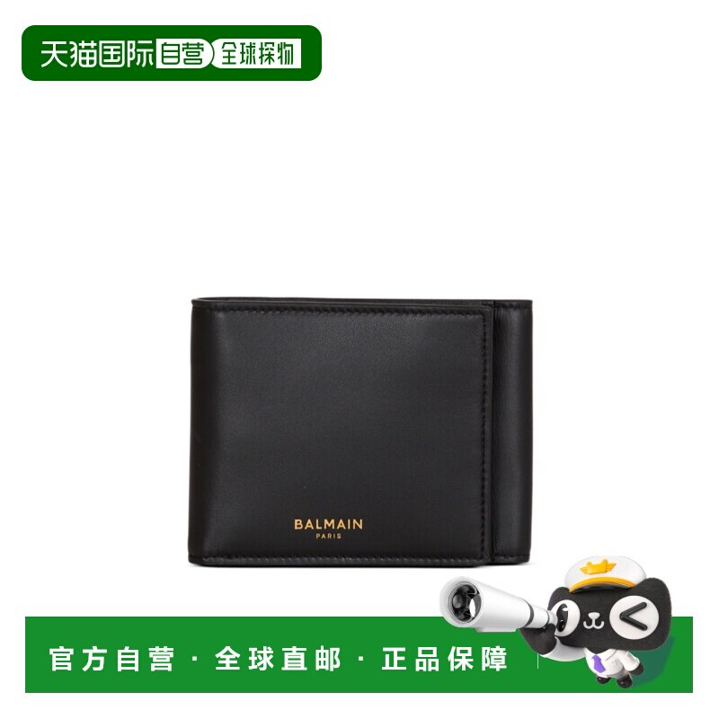 1h可退 BALMAIN 男士钱包 HM1NE095LNSA0PA CO 黑色 光滑皮革三折
