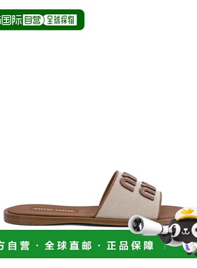 1h可退 潮奢 Miu Miu 缪缪 女士 皮质帆布凉拖带Logo凉鞋 5XX644Q