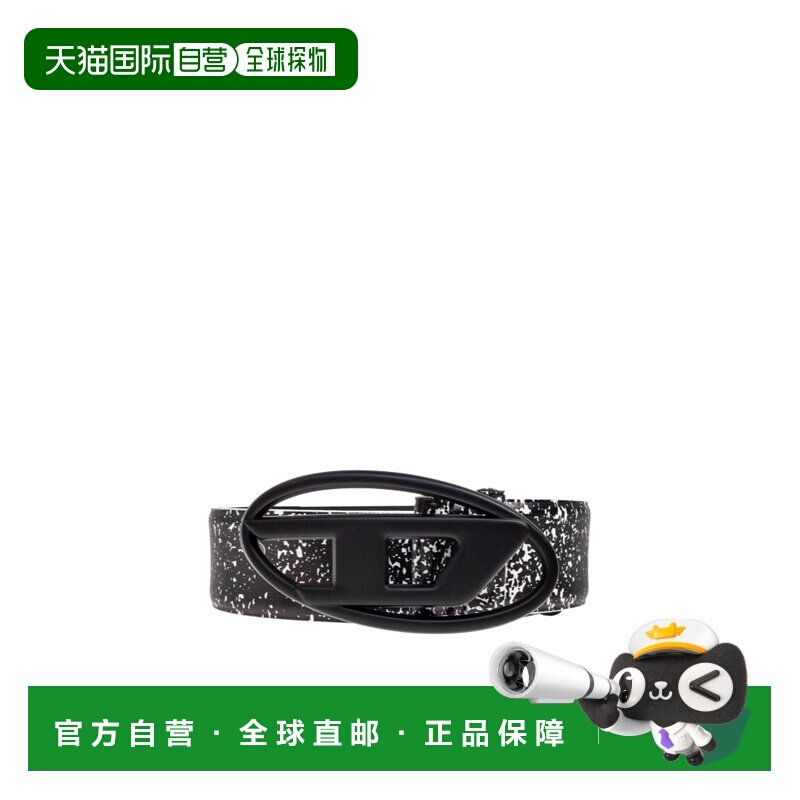 DIESEL 男士腰带 X10133P8236T1003 AW2025 黑色 椭圆形带扣腰带