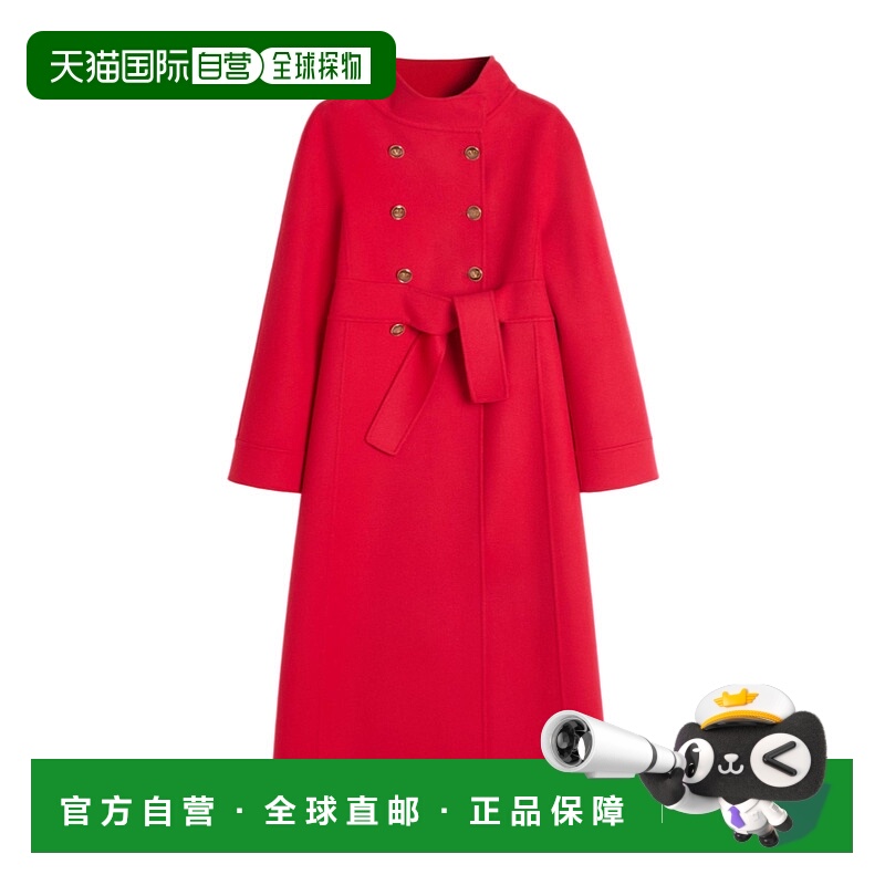 1h可退 VALENTINO 女士外套 BCA7K56JAR9M CO 红色 垂坠羊毛大衣