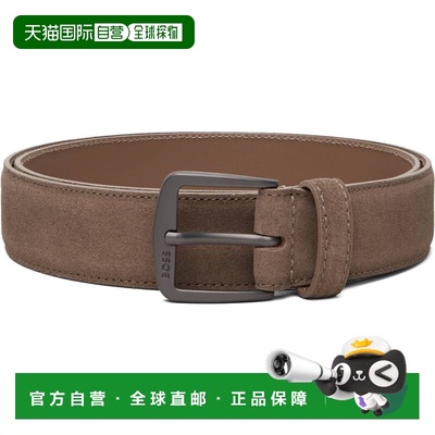 1h可退 潮奢 BOSS 波士 男士 驼色 Logo Buckle Suede 腰带 50558