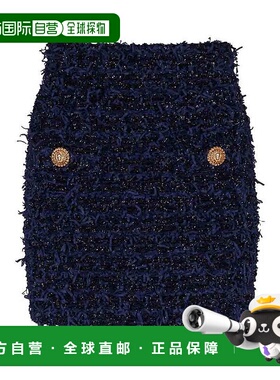 BALMAIN 女士半身裙 DF0LB015KH746BO AW2024 蓝色 粗花呢迷你裙