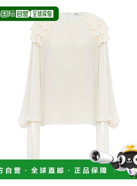 CHLOÉ 女士衬衫 CH25SHT44404115 SS2025 白色 真丝乔其纱褶饰荷