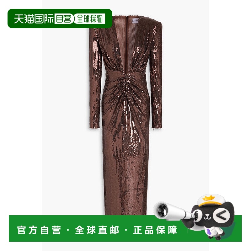 1h可退 潮奢 ALEX PERRY 女士 褶皱珠片薄纱中长连衣裙 D1371FW24