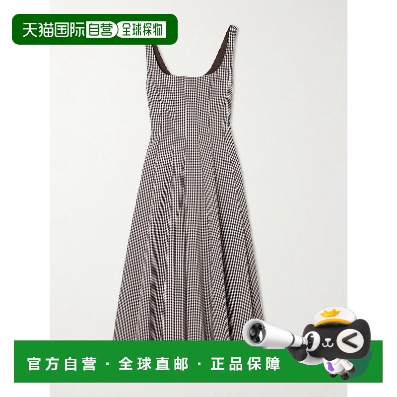 1h可退 潮奢 Staud 女士 Wells 褶裥方格棉布府绸中长连衣裙 R25R